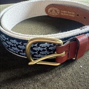 Leather Man Ltd Fish Print Leather Belt Brass
